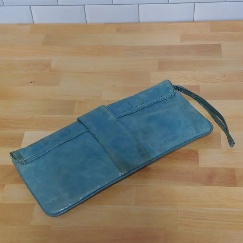 HOBO International Distressed Turquoise Buckle Leather Clutch Wristlet Handbag